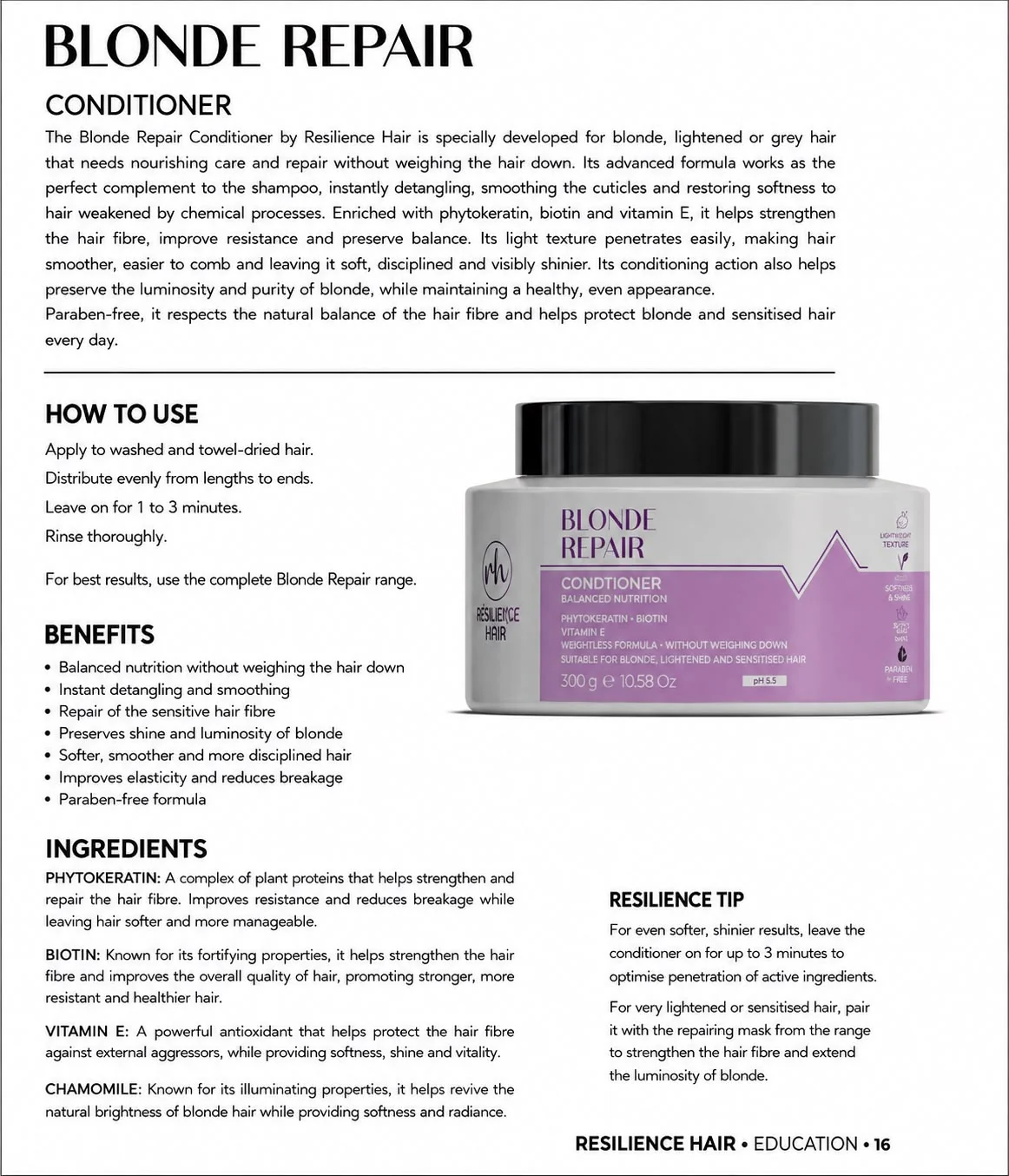 Creme Blonde Repair — technical sheet