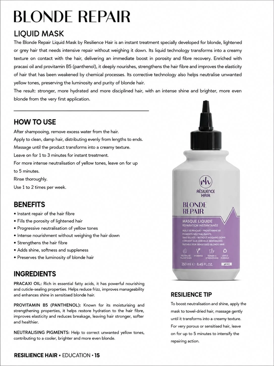Mask Liquide Blond — technical sheet