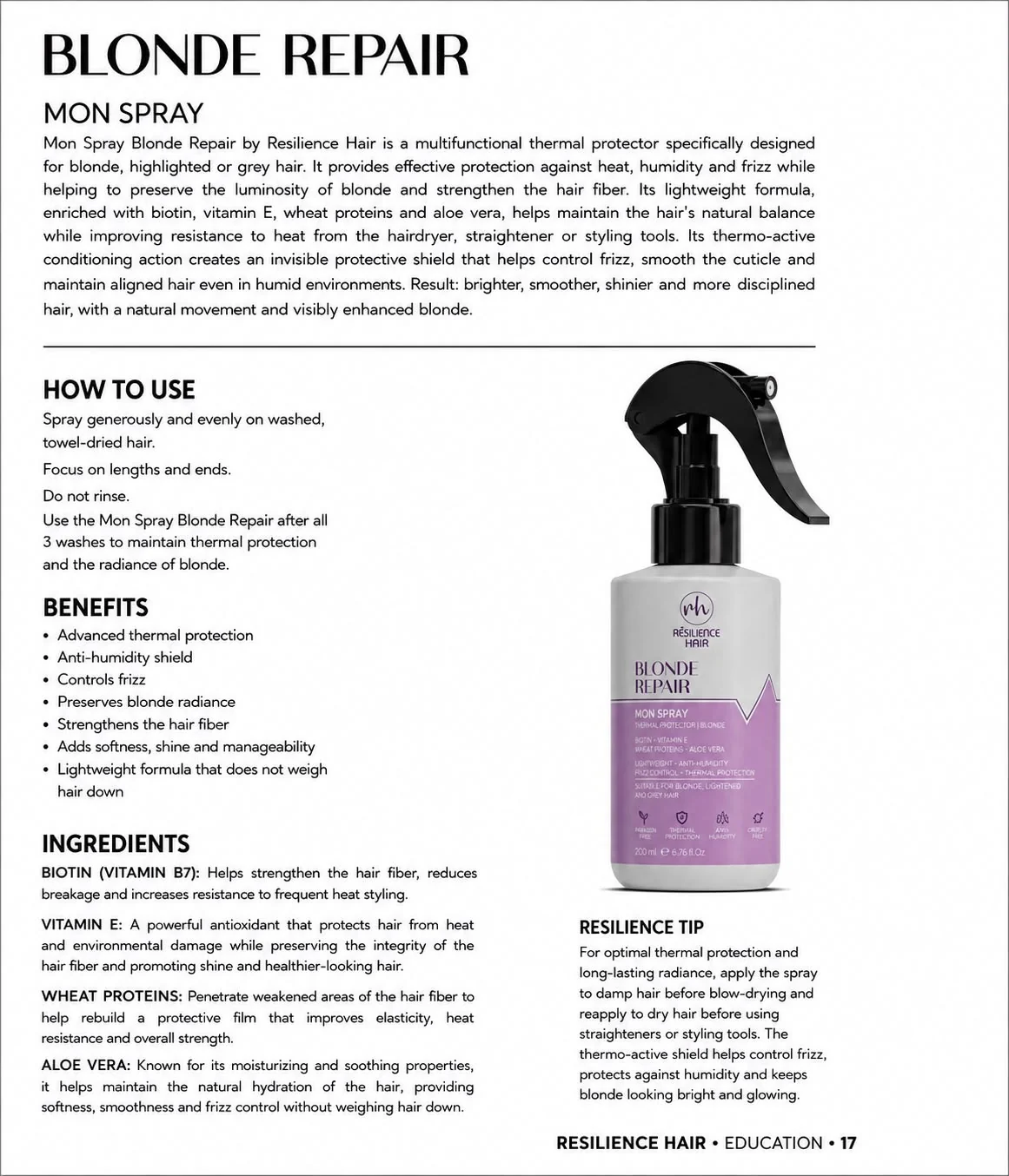 Spray Blond Complex — technical sheet