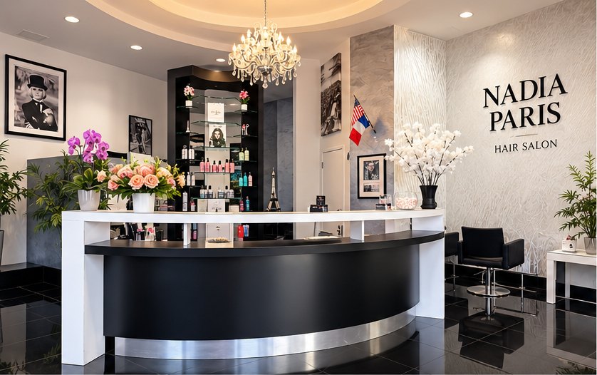 Interior of the Nadia Paris salon in Hallandale Beach